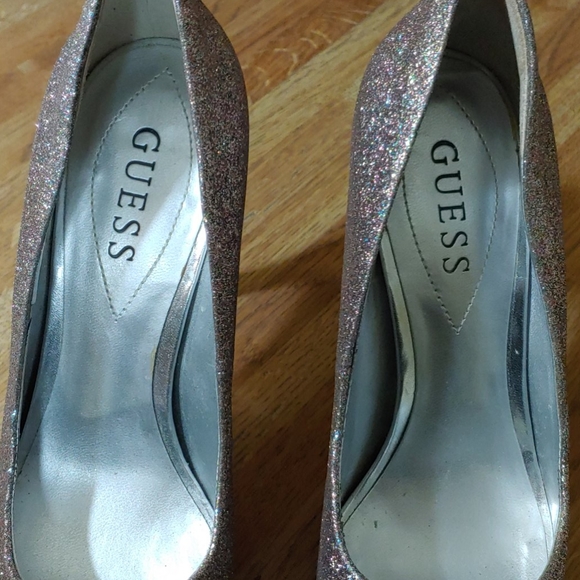 Guess Pink Rainbow Glitter Peep Hole Heels 7M - Picture 10 of 14